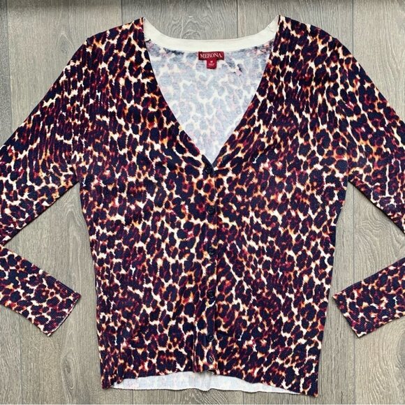Y2K 90s 00s Merona Women’s Cardigan Sweater Cheetah Leopard Animal Print V-neck - Picture 5 of 16